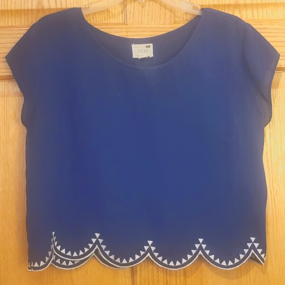 La Hearts Blue Embellished Crop Blouse